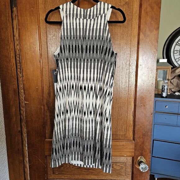 Adrianna Papell Women Dress 10 Black/White Sleeveless Knee Length Polyester New - Picture 2 of 9